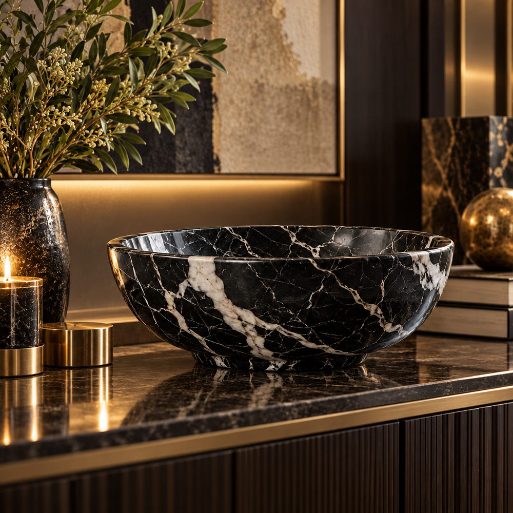 Black Marble-Look Decorative Bowl
