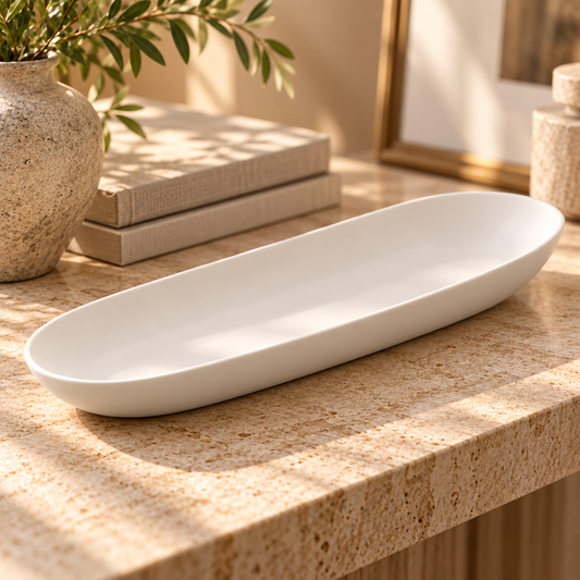 Ivory Long Oval Shallow Decorative Tray Bowl