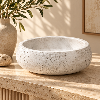 Ivory Speckled Stone-Look Deep Round Decorative Bowl